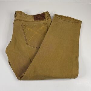 Akoo Brand 44 x 32 Jeans Straight Leg Cotton Blend Yellow Beige Washed